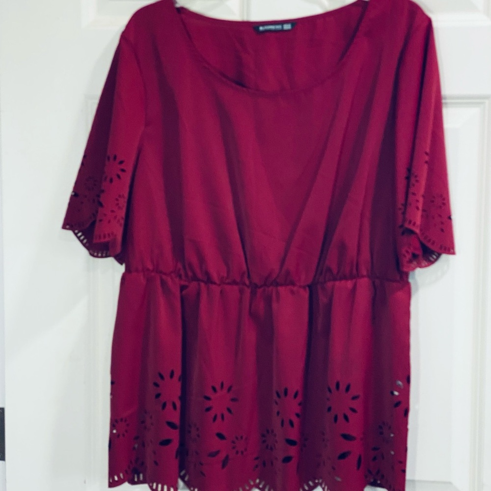 BloomChic Red Flutter Sleeve Embellished Blouse